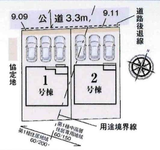 豊田市前山町　全2棟・1号棟の区画図|1号棟です。