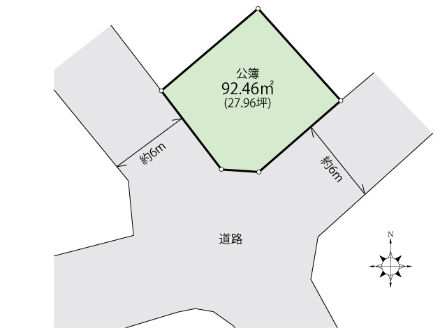 【土地図】 | 【建築条件なし】大仙市若竹町の解体更地渡し 27.96坪 小規模店舗や住宅用地・駐車場用地 区画の整った住宅街の角地物件