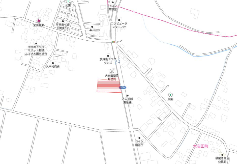 都城市大岩田町の売地の土地図
