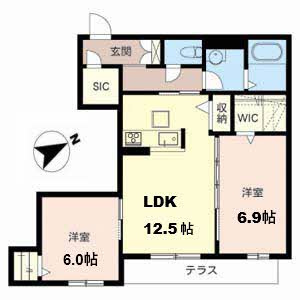 【間取り】 | シャーメゾンリヴィエール | 2ＬＤＫ