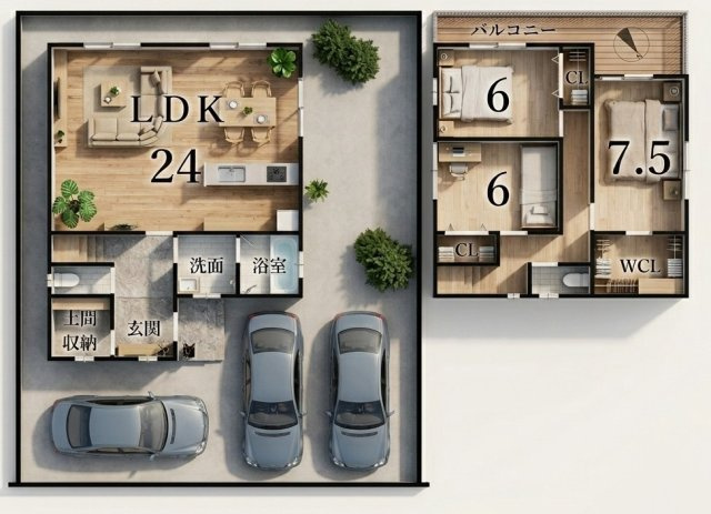 大枝西新林町１丁目　建築条件付土地の参考プラン|【土地2480万円　建物2500万円　建物面積107.73㎡】