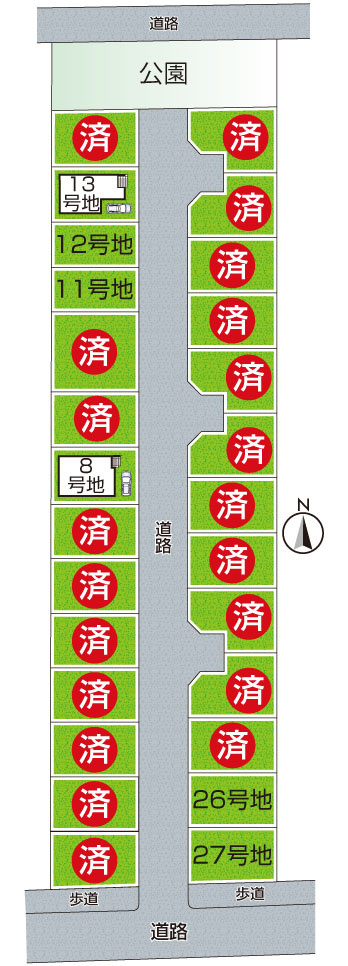 四條畷市美田町　新築一戸建ての区画図|全27区画