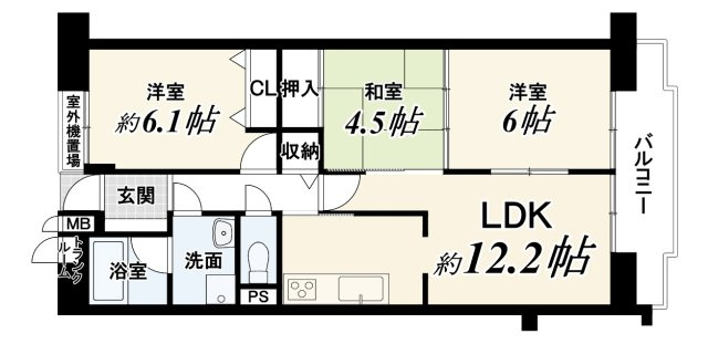 【ReDream】ファミールハイツ京都伏見ステージ1の間取り|3LDK、価格3499万円、専有面積62.72m2、バルコニー面積8.21m2