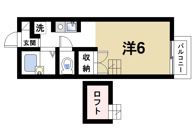 エスポワール（西旭ケ丘）の間取り|ロフト付きで収納力もある１R！