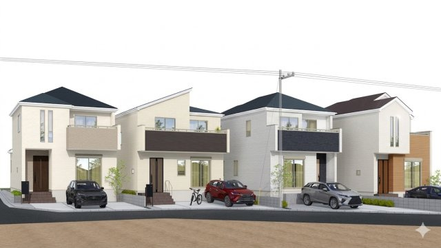 所沢市山口・全4棟　新築一戸建　2号棟　～LDK17帖～の外観パース|外観パース（車・自転車はつきません）