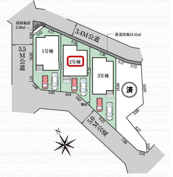 所沢市山口・全4棟　新築一戸建　2号棟　～LDK17帖～の区画図|【全4棟・2号棟】土地面積109.10平米（約33.00坪）