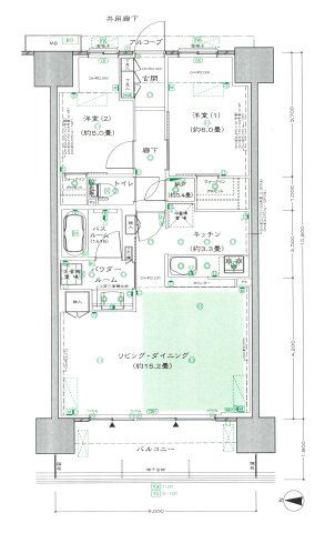 【間取り】 | シティテラス鶴見緑地公園 | 中古マンション　2LDK　専有面積：65.40平米　バルコニー面積：10.80平米　西向き
