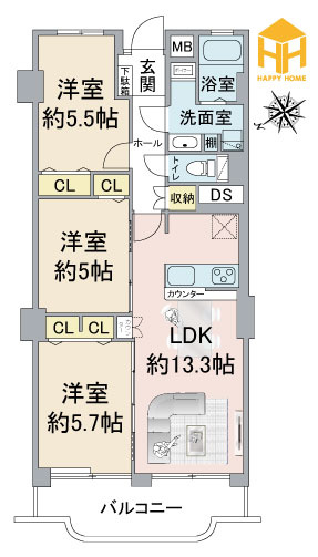 グランドハイツ甲陽園の間取り|※現況と図面が異なる場合現況を優先いたします。