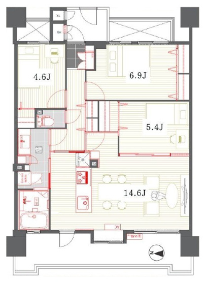 【間取り】 | グローサス朝霞台　(志木本店) | ファミリーに嬉しい3LDKのゆとりある住空間。
広々とした洗面脱衣所は育児にも便利です。