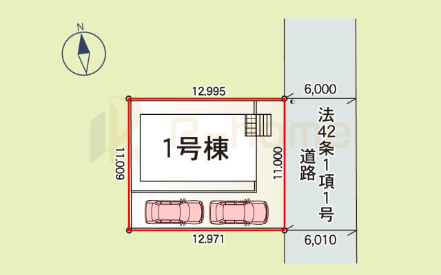 牛久市南第23　新築戸建て　1号棟の区画図|大きなお買い物だからこそ、メリット・デメリットを伝えさせて頂きます。
R-homeにお任せください♪