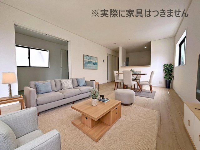 新築戸建・新築建売　伊達市梁川町御八郎　梁川小学校・梁川中学校の居間・リビング|画像はバーチャルホームステージングの加工による演出で、実際の家具は付きません。