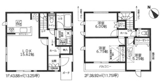 【間取り】 | 南区御園1丁目  1号棟 3期 | 3LDK　都市ガス　網戸標準仕様　シャッター3箇所付　玄関カードキー（FamiLock）　食洗器・浄水器　浴室乾燥機+窓・浴室TV　屋根裏収納　全居室収納　パントリー　リネン棚　LDK15.6帖