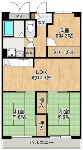 正起瓢箪山ハイツの間取り