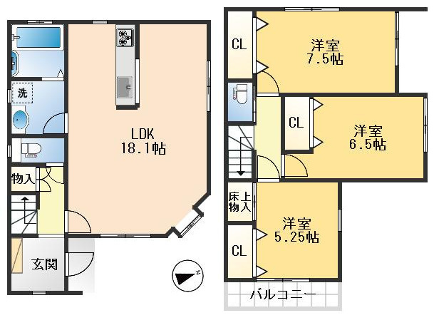 豊中市上野東２丁目　中古戸建の間取り