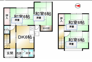【間取り】 | 大津市南志賀4丁目11-15貸家 | 和室部分全て洋室に改装済み