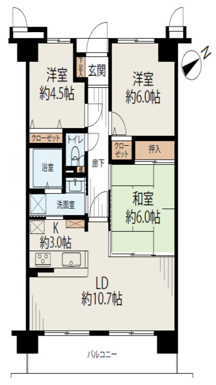 サーパス明石土山　4階の間取り|3LDKです。