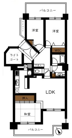 ザ・ステイツ所沢アルカディアンの間取り|5階建2階部分、3LDKの間取りです。