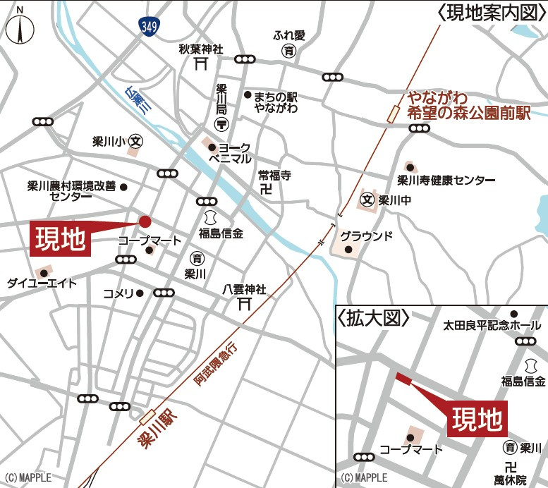 新築戸建・新築建売　伊達市梁川町御八郎　梁川小学校・梁川中学校の地図|現地案内図