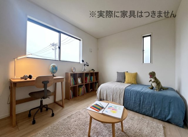 新築戸建・新築建売　伊達市梁川町御八郎　梁川小学校・梁川中学校の洋室|画像はバーチャルホームステージングの加工による演出で、実際の家具は付きません。
