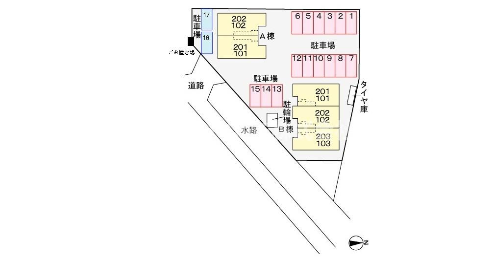 豊岡市九日市上町のアパートの区画図
