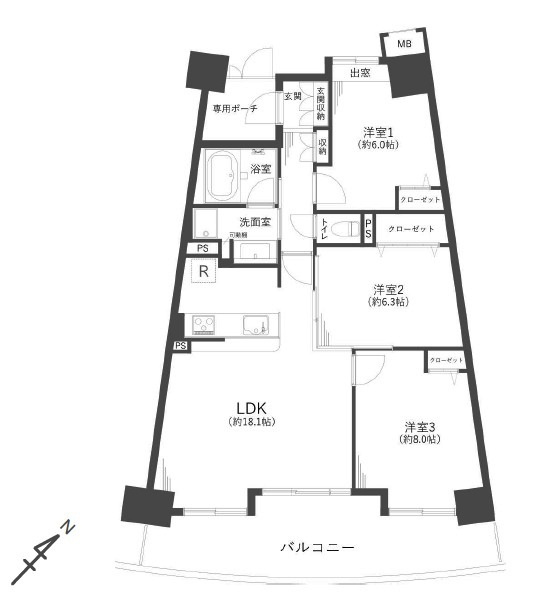 ダイアパレスUアリーナの間取り|9階部分3LDK、陽当たり・通風・眺望良好！