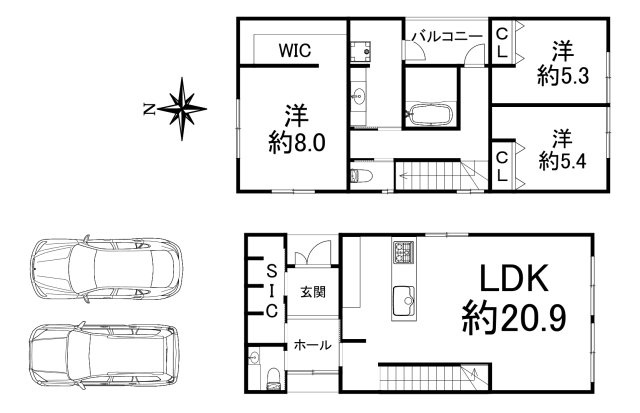 須磨区友が丘１丁目　築浅　中古戸建ての間取り|便利なシューズクローゼットとウォークインクローゼットがあります！
100㎡超の延べ床面積はファミリーでも快適な住空間です！