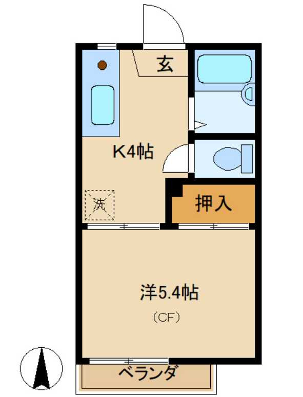 プラムハイツB棟　最上階　南向き　バストイレ別の間取り