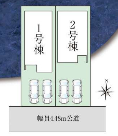 【同施工物件ご案内可能】名古屋市中川区中野新町　全2棟の区画図|全体区画数｜全2棟
◆駐車並列2台可能！(但し、車種による)
◆前面道路車通り少ない閑静な住宅街です♪
◎まずは、お気軽にお問い合わせください。現地を案内しながら周辺環境も見て頂けます。　　　　　　　