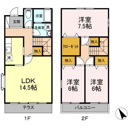 【間取り】 | セジュールよもぎB棟