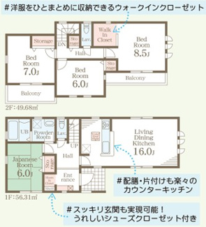 【間取り】 | LiveleGarden.S　下野烏ケ森　 | 全室南向きで日当たり良好な間取りです