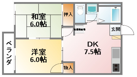 サングリーンの間取り|単身の方から新婚さん向け2ＤＫ部屋♪