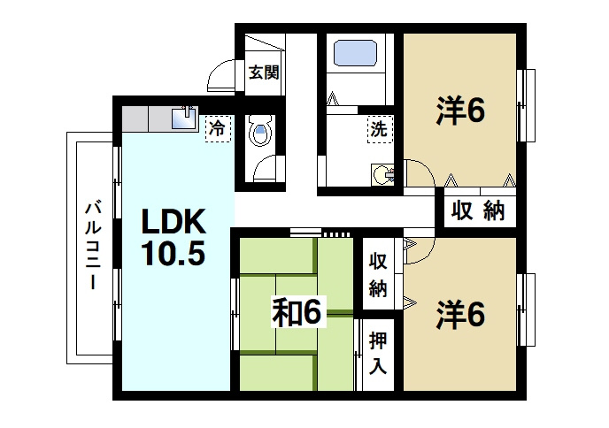 コーポヴェルディの間取り|2LDKの間取りです