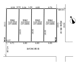 【区画図】 | 茅ヶ崎市甘沼 条件付 区画2 第4期 | 区画2　南西側約7.2ｍ公道に接道　土地面積37.0坪　都市ガス