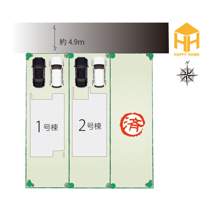 ファーストタウン東園田町3丁目新築一戸建て│4LDK+並列駐車2台可の区画図|並列2台駐車×全室2面採光
開放感と使いやすさを両立した新築戸建が誕生いたします。