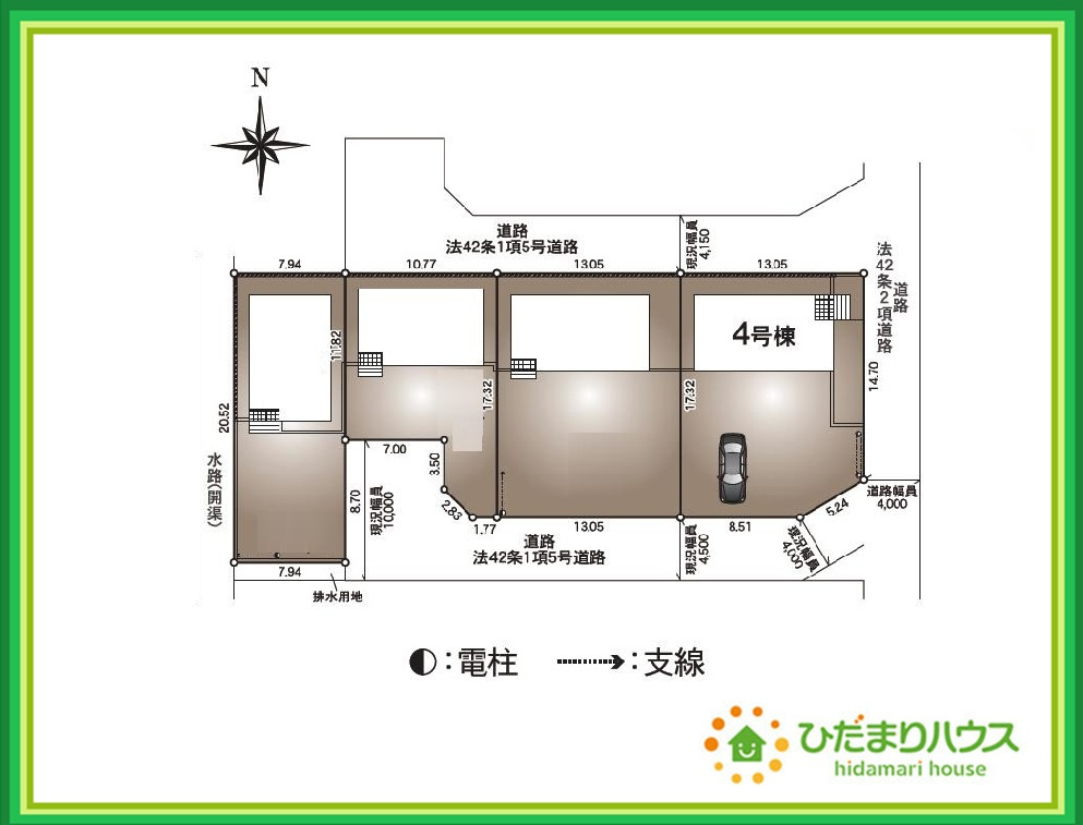 いわき市小名浜住吉第5　新築戸建　4号棟の区画図|角地につき日当たり・風通し良好です☆