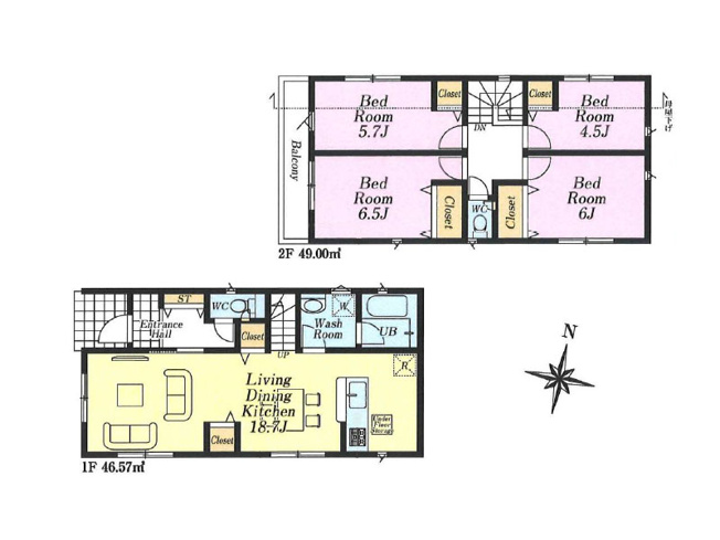 【間取り】 | 川越市砂　新築一戸建住宅　全4棟　(ふじみ野店) | 1号棟/リビングイン階段と対面式キッチン採用。ご家族の仲が自然と深まる4LDKプラン。※図面を基に作成しています。現況と異なる場合は現況を優先いたします。