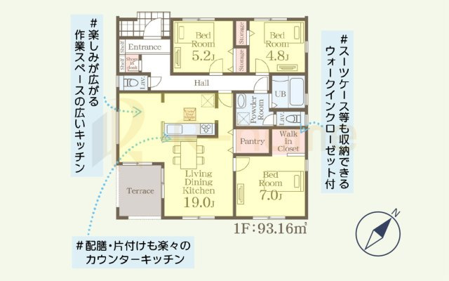 古河市中田第4　新築戸建て　2号棟の間取り|3LDK＋WIC＋SIC＋パントリー、土地面積348.83ｍ2、建物面積93.16m2