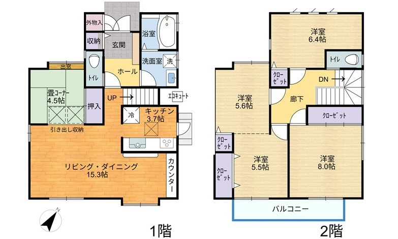 広島市安佐南区伴東８丁目の中古一戸建の間取り