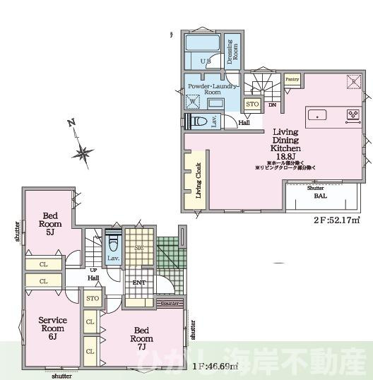 茅ケ崎市松林１丁目　新築戸建　全31区画の間取り|南向き　２LDK
