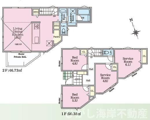 茅ケ崎市松林１丁目　新築戸建　全31区画の間取り|南向き　２LDK＋２S