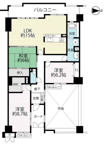 市バス「ふれあいの里」停徒歩２分◆リフォーム済み広々３ＬＤＫ住戸◆サンシティ桂坂ロイヤル３番館の間取り