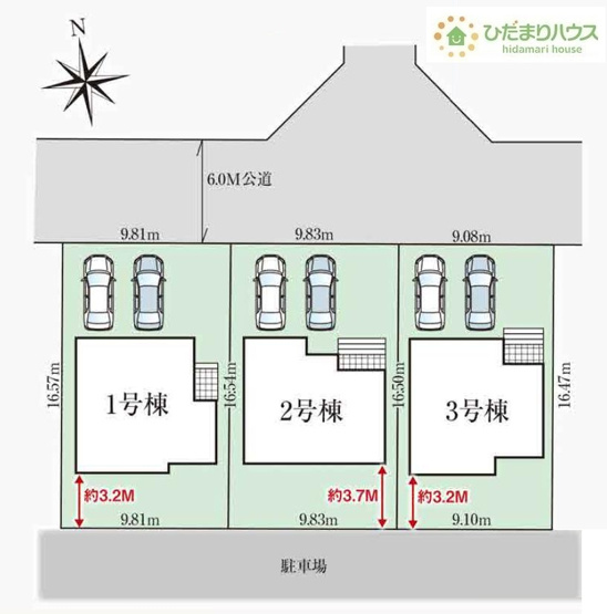 【区画図】 | 取手市本郷6期　新築戸建　3号棟 | 前面道路幅6ｍ☆車の出入りもラクラクできちゃいます(^^♪
（3号棟）