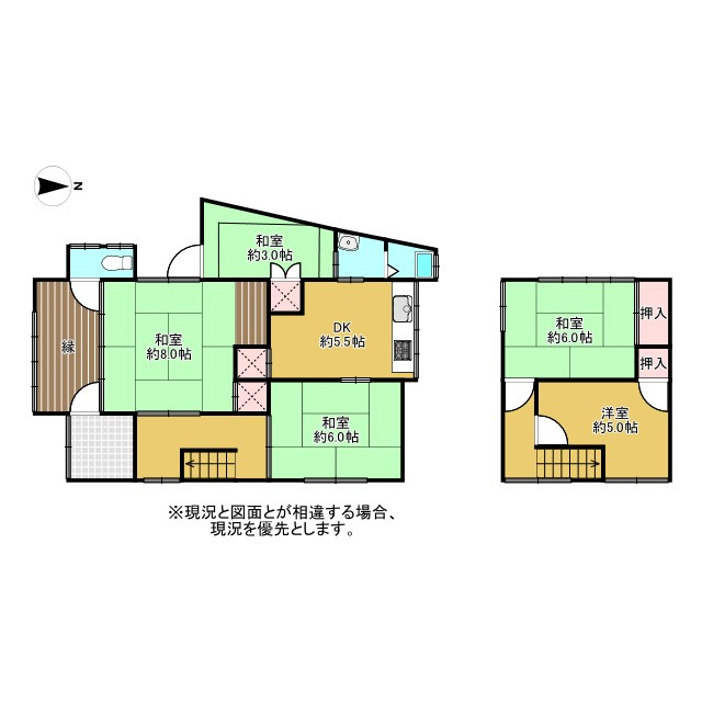 【価格改定】舞鶴市字余部上小字余部上の間取り|1.2階合わせて5DKに、広縁のついた充実の間取りです！