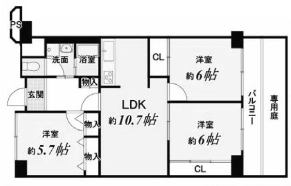 【間取り】 | コトーハイツ伏見稲荷A棟 | 専有面積65.67㎡