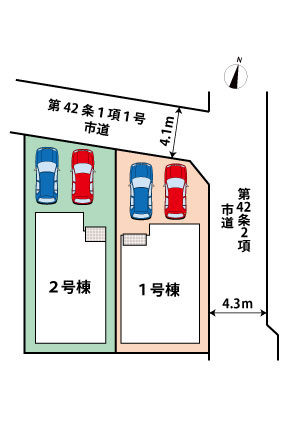 前原北2丁目　新築戸建　2棟の区画図