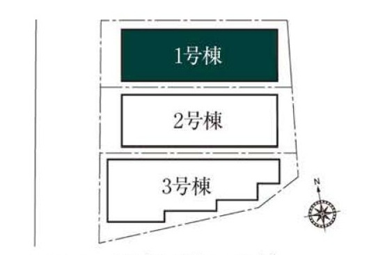 杉並区下井草3丁目 全3棟 1号棟の区画図|西側5.4ｍに面する角地を含む全3棟新築戸建
～光と風を享受する心地よい立地～