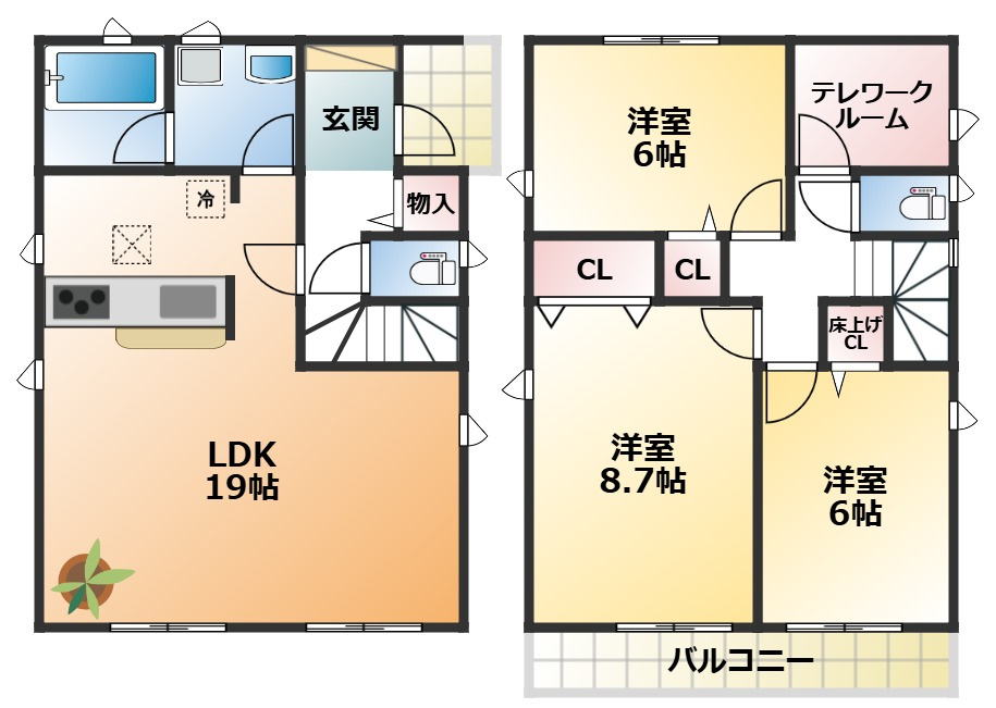CRADLEGARDEN宇都宮市下荒針町第3の間取り|南向きで陽当たりの良い間取りです