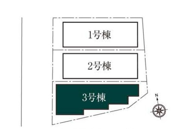 杉並区下井草3丁目 全3棟 3号棟の区画図|西側5.4ｍに面する角地を含む全3棟新築戸建
～光と風を享受する心地よい立地～