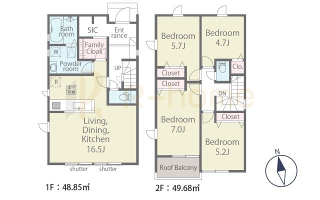 我孫子市南新木1丁目1期　新築戸建て　1号棟の間取り|4LDK＋SIC＋ファミリークローク、土地面積147.06m2、建物面積98.53m2

