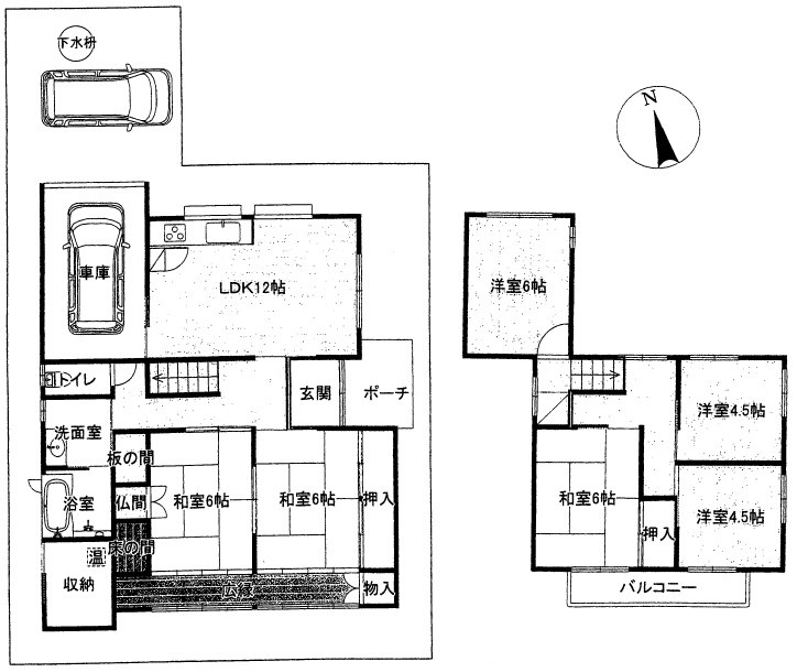草津市西渋川1丁目　中古戸建ての間取り